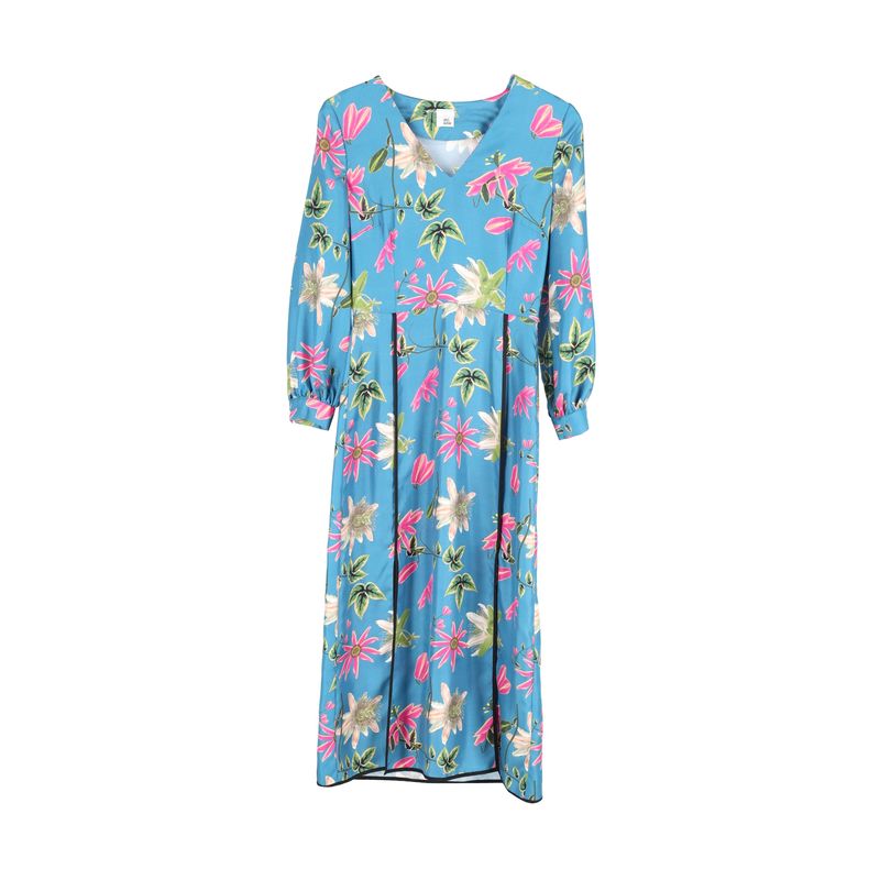 Iris & Ink Floral Midi Dress In Blue Silk